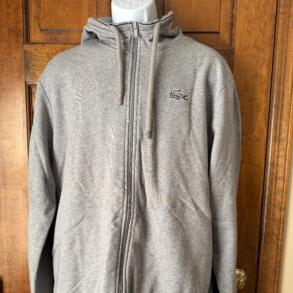 Lacoste Gray Zip-Up Sweatshirt w/Thin Black & White Stripe Size 8